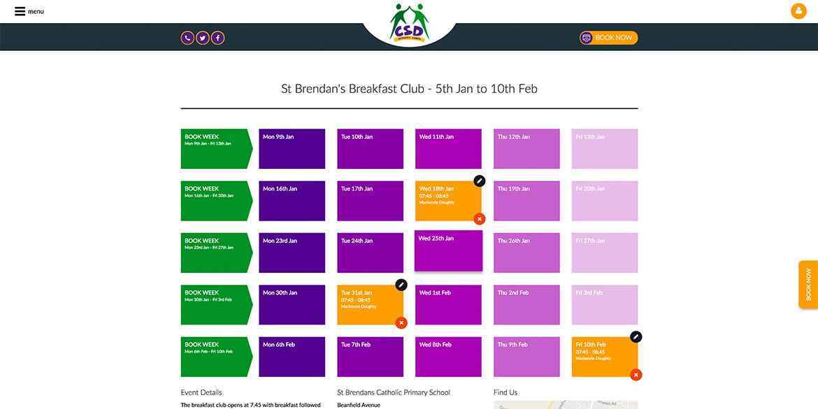 The CSD customer facing booking screen